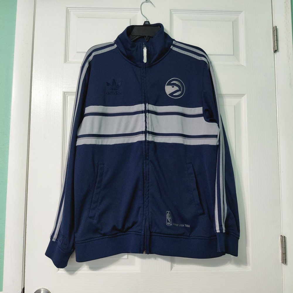 Adidas Originals Atlanta Hawks NBA Track Jacket Navy Blue Grey Mens Large 6817A